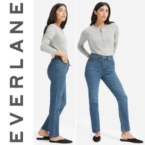 Everlane 31 High Rise Slim Straight Jean Medium Wash Button Fly